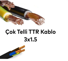 Badem10 Ttr Cca Çok Telli Elektrik Kablosu Topraklı Bakır İletken Damarlı Siyah Kablo 3x1,5 100 Metre