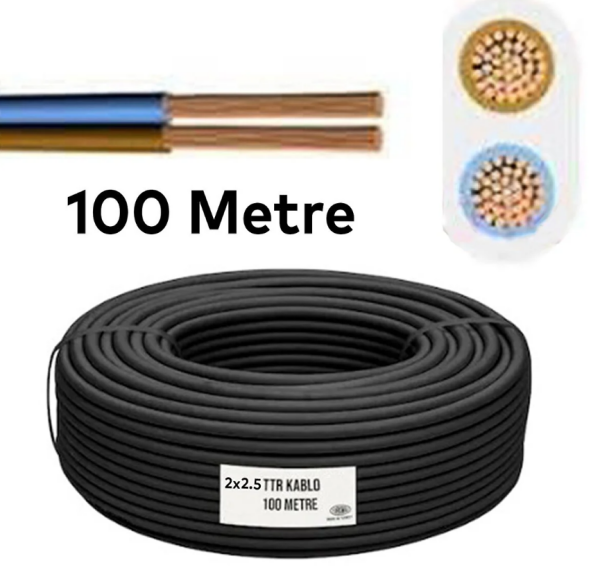 Badem10 TTR CCA Çok Telli Elektrik Kablosu 2x2.5 100 Metre