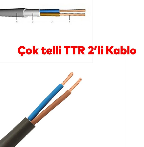 Badem10 TTR CCA Çok Telli Elektrik Kablosu 2x2.5 100 Metre