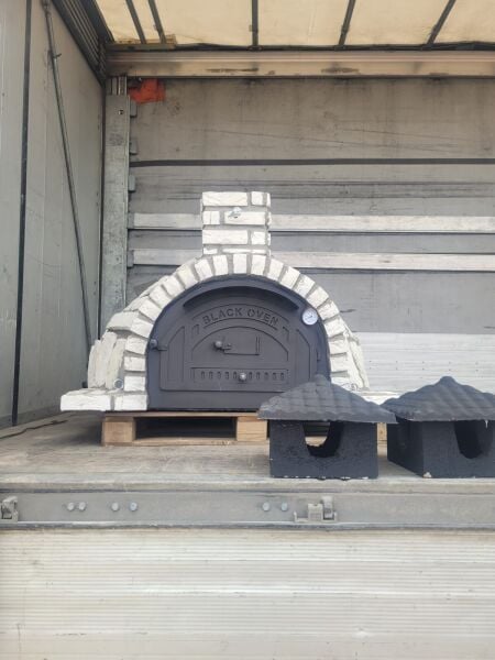 Taş Kaplama Hazır Barbekü Fırın Üst Kısım - Siyah Kapaklı