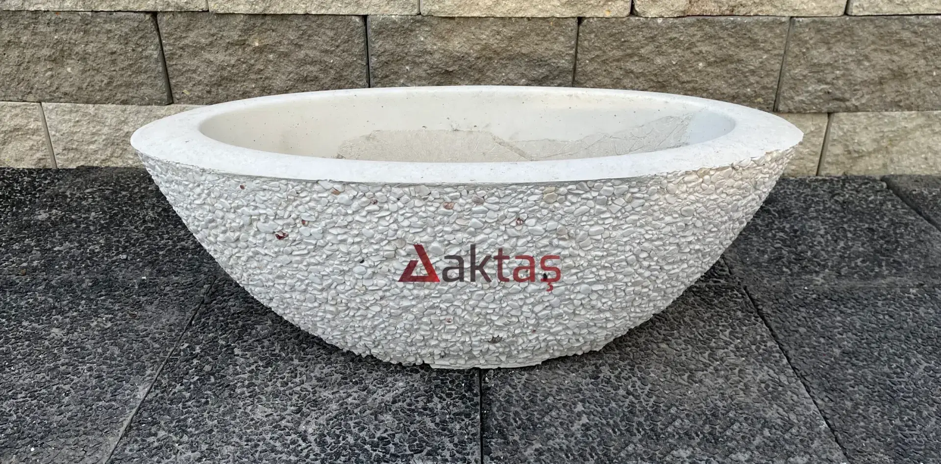 Aktaş Beyaz Dolomit Küçük Kayık Saksı (80x30x30 cm)
