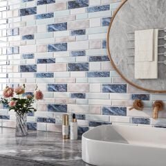 FunStick 3D Mermer Efektli Yapışkanlı Mutfak Fayansı – Beyaz Mavi Duvar Paneli (5 Adet)