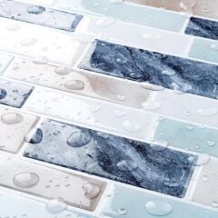 FunStick 3D Mermer Efektli Yapışkanlı Mutfak Fayansı – Beyaz Mavi Duvar Paneli (5 Adet)