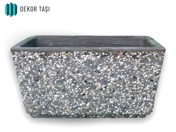 Diyarbakır Beton Saksı | Mozaik Agrega Kaplama | Dikdörtgen Peyzaj Saksısı