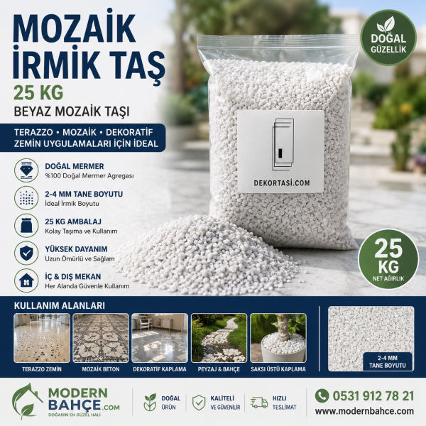 Mozaik İrmik Taş 25 Kg Beyaz | Terrazzo ve Mozaik Zemin Taşı