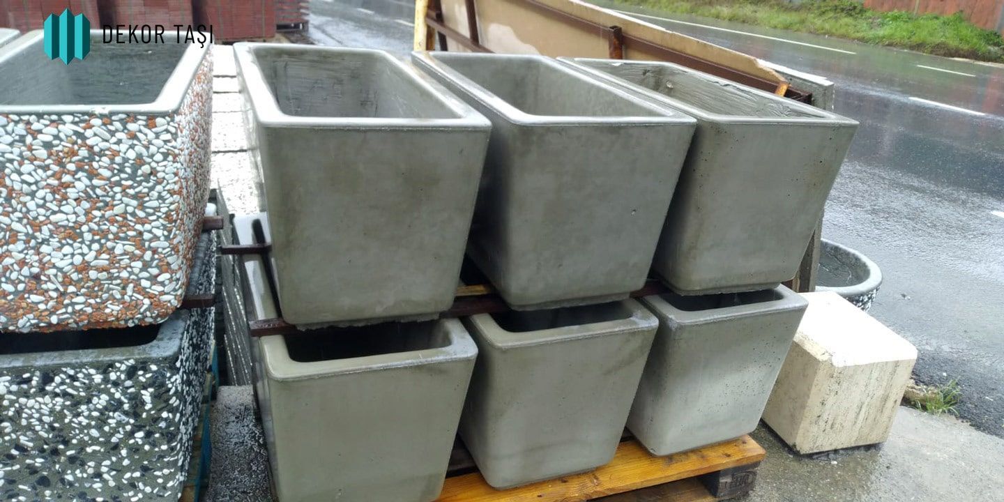 Mardin Modeli Beton Saksı - Modern Dikdörtgen Tasarım