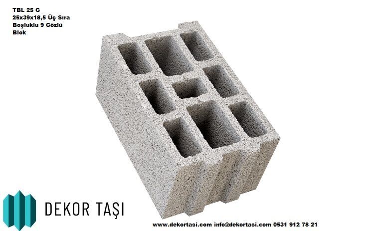 TBL 25 G 25x39x18,5 Üç Sıra Boşluklu 9 Gözlü Blok