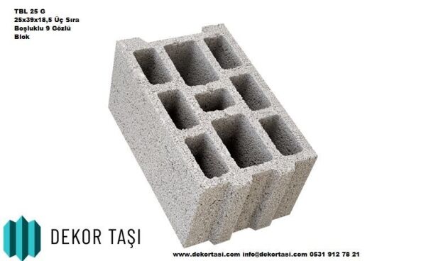 TBL 25 G 25x39x18,5 Üç Sıra Boşluklu 9 Gözlü Blok