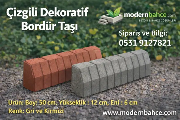 Çizgili Dekoratif Bordür Taşı Fiyatları | 50×12×6 cm