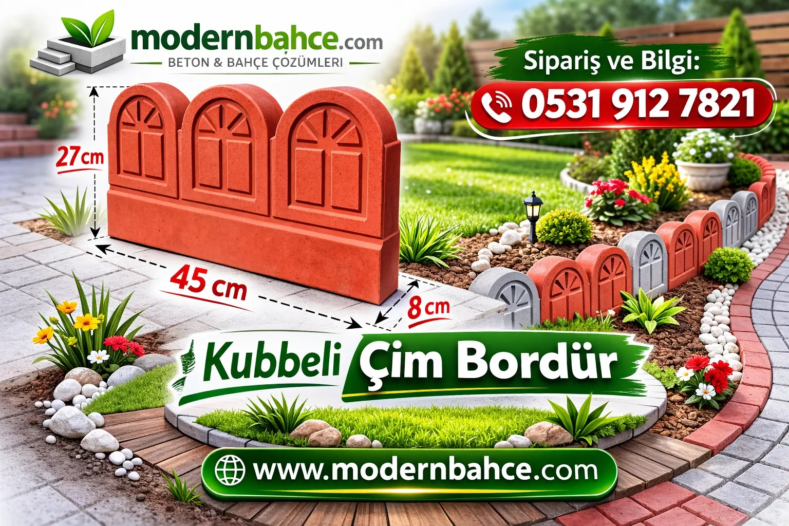 Kubbeli 45 cm Beton Bordür Taşı Fiyatı