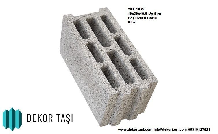 TBL 19 G 19x39x18,5 Üç Sıra Boşluklu 8 Gözlü Blok