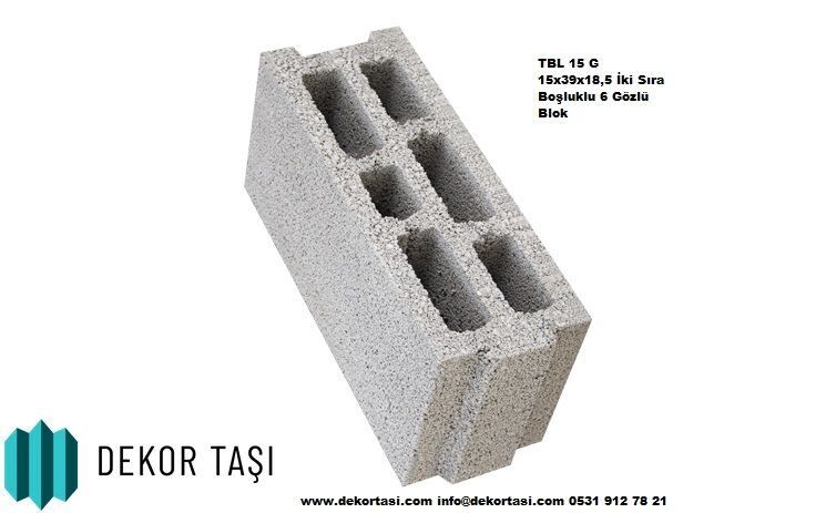 TBL 15 G 15x39x18,5 İki Sıra Boşluklu 6 Gözlü Blok