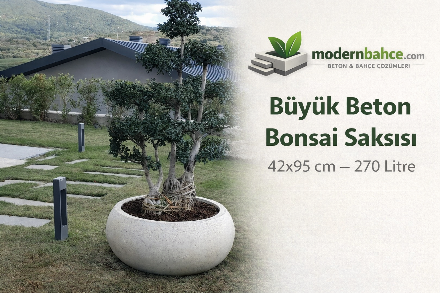 Büyük Beton Bonsai Saksısı – 42x95 cm – 270 Litre