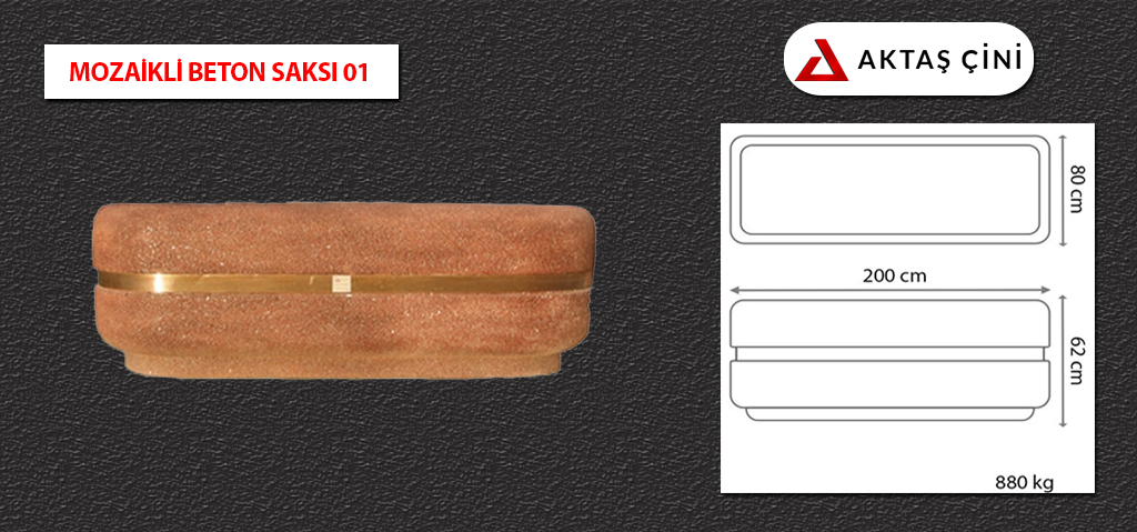 Mozaikli Beton Saksı Maxi - 200 cm (Modern Bahçe Çözümü)