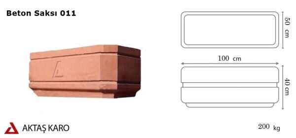 Aktaş Karo Beton Saksı 011 - 100x40x50 cm