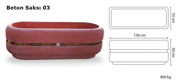 Beton Saksı 150x50x55 cm - Modern Oval Tasarım