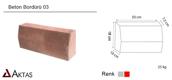 Kırmızı Bahçe Bordürü 20x50x12 cm | Beton Bahçe Bordür Taşı Fiyatları | Dayanıklı & Canlı