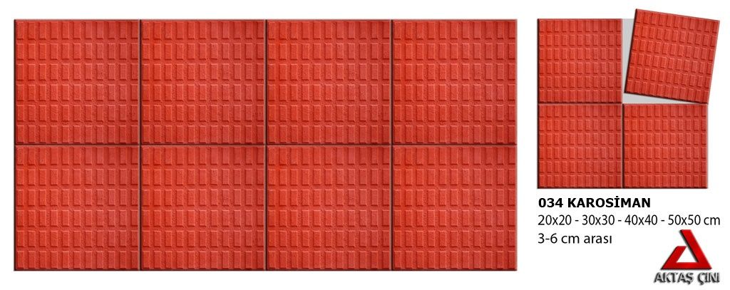 Aktaş Çini 30x30 Kırmızı Kibrit Kutusu Desenli Bahçe Karo Taşı (3 cm)