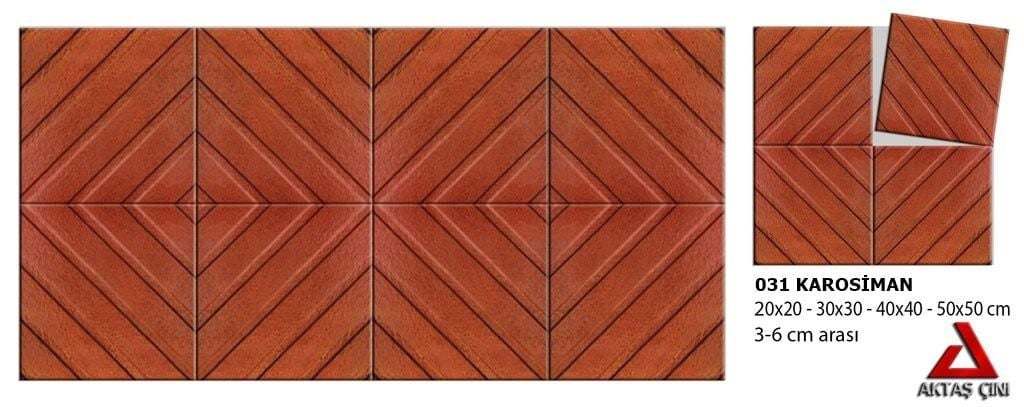 Kırmızı Çapraz Desen 30x30 Karo Taşı (Aktaş Çini)