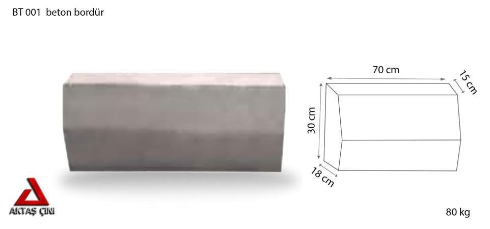 Gri Beton Yol Bordürü BT 001 (70x30x15 cm)