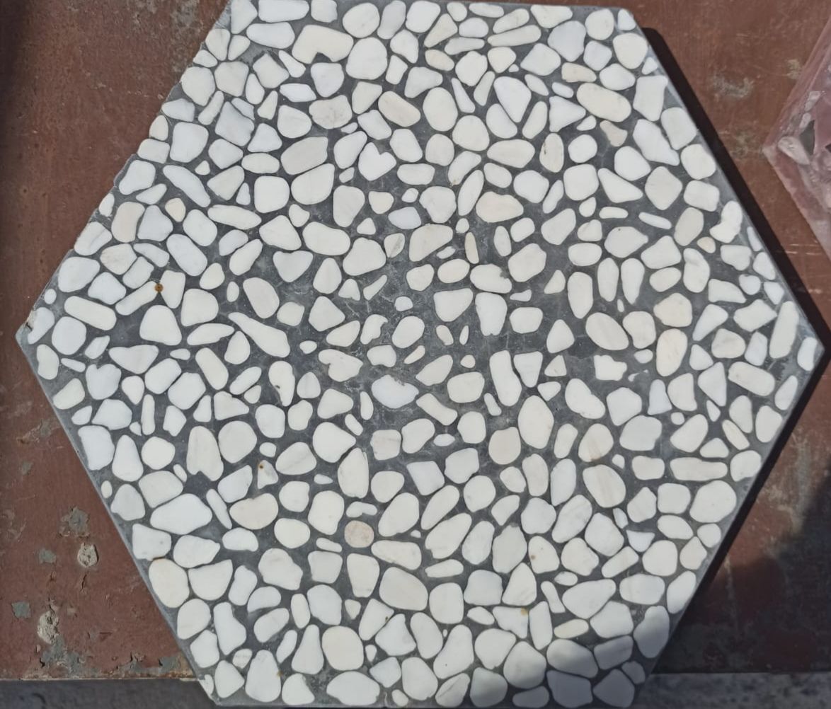 Altıgen terrazo karo beyaz dolomit