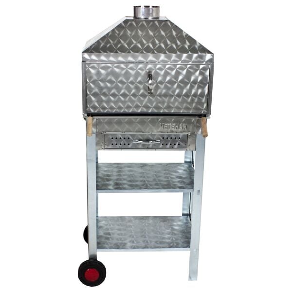 MTH-51 Davlumbazlı Bacalı Çekmeceli Lama Izgaralı Mangal (2 Tekerlekli)