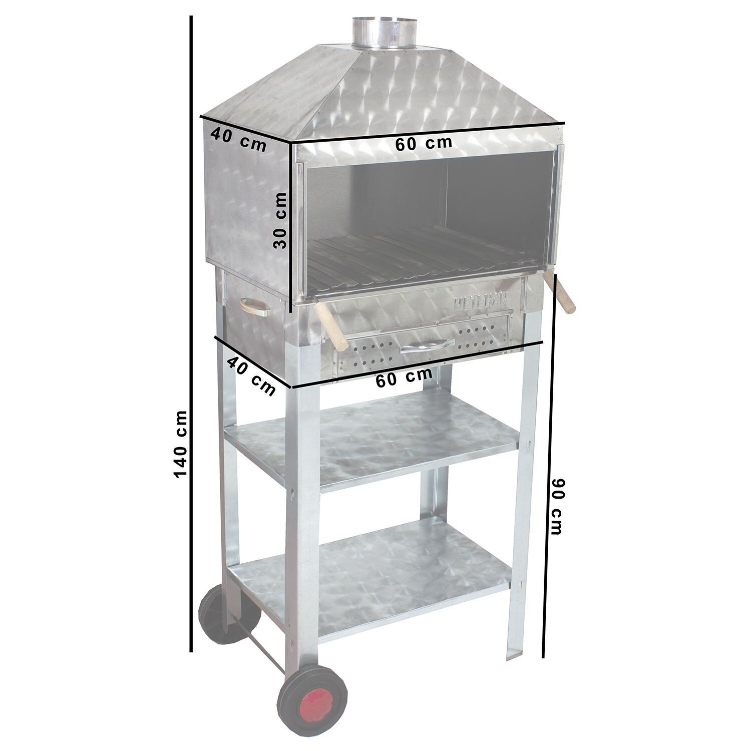 MTH-51 Davlumbazlı Bacalı Çekmeceli Lama Izgaralı Mangal (2 Tekerlekli)